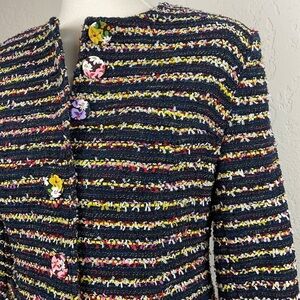 CAbi Headline Topper Button Down Coat Navy and Multicolor Tweed Sz 4